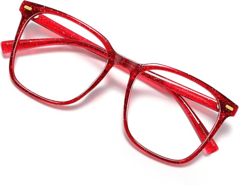 MACJERO Oversized Square Blue Light Blocking Glasses for Women Men, Anti-Fatigue Computer Monitor Gaming Glasses Reduce Eye Strain(Pearl red) - Image 1